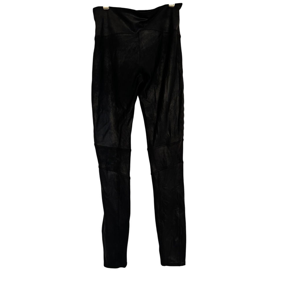 Spanx Faux Leather Moto Leggings Very Black High Waisted Ribbed Sz M City Goth - Picture 3 of 8